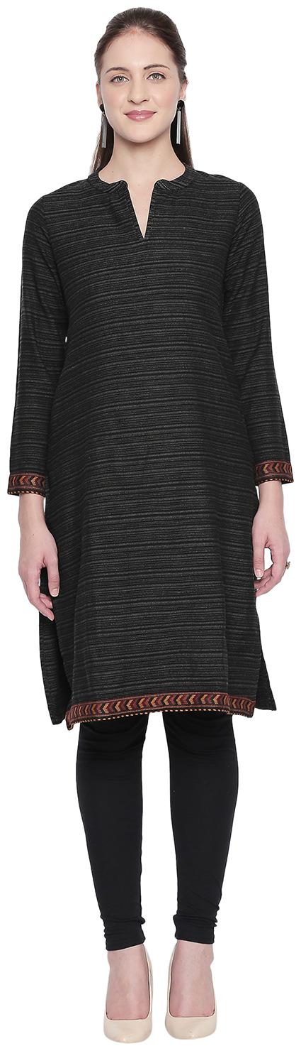 

Rangmanch By Pantaloons Women Grey Striped Straight Kurta