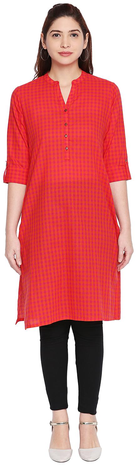 

Rangmanch By Pantaloons Women Orange Checkered Straight Kurta