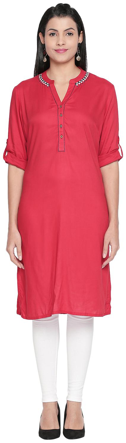 

Rangmanch By Pantaloons Women Red Solid Straight Kurta