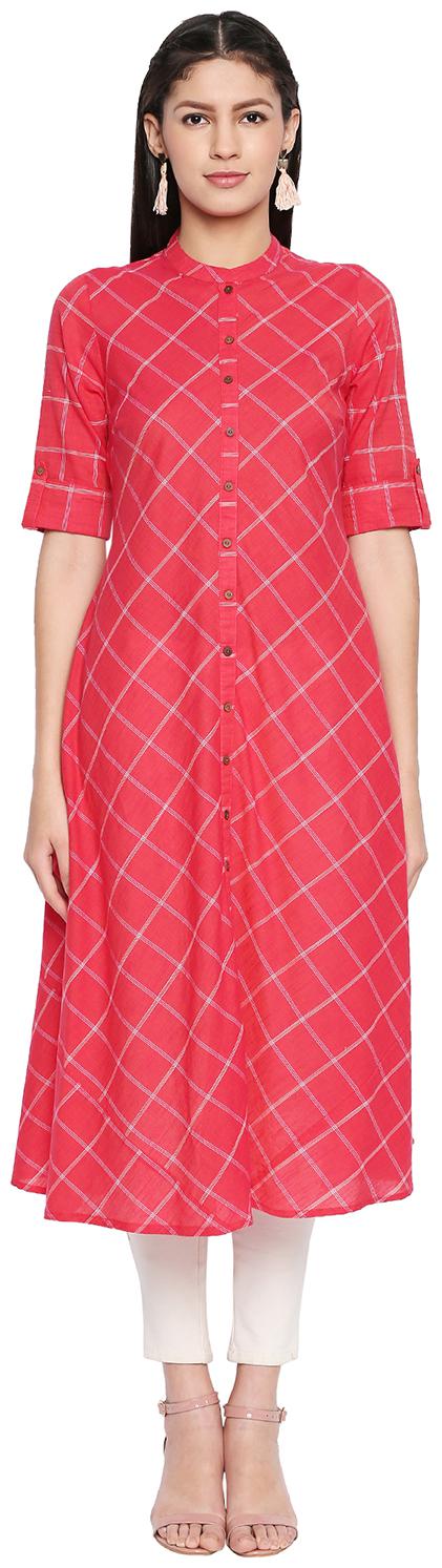 

Rangmanch By Pantaloons Women Pink Checkered Straight Kurta