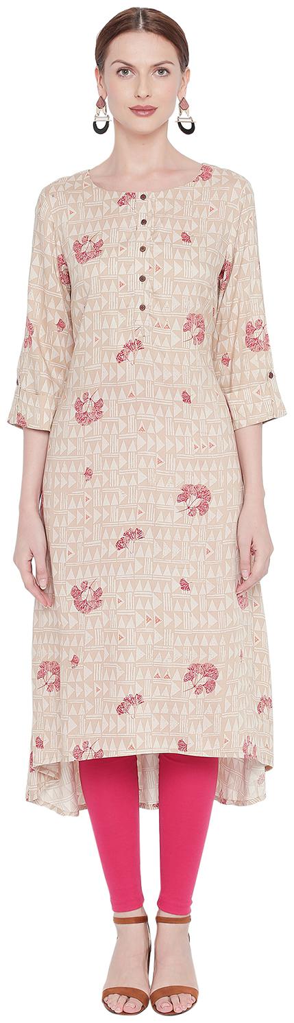 

Rangmanch By Pantaloons Women White Printed Assymetrical Kurta