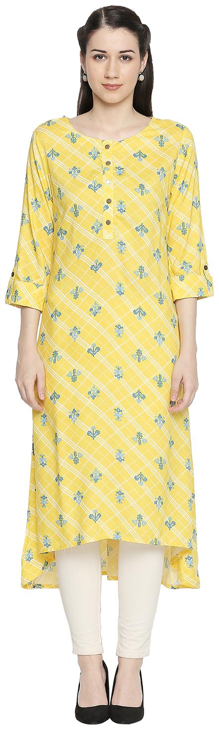 

Rangmanch By Pantaloons Women Yellow Printed Straight Kurta