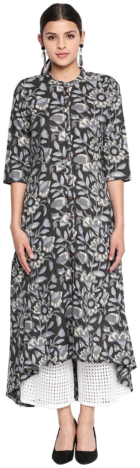 

Rangmanch By Pantaloons Women Floral Cotton Black Kurta