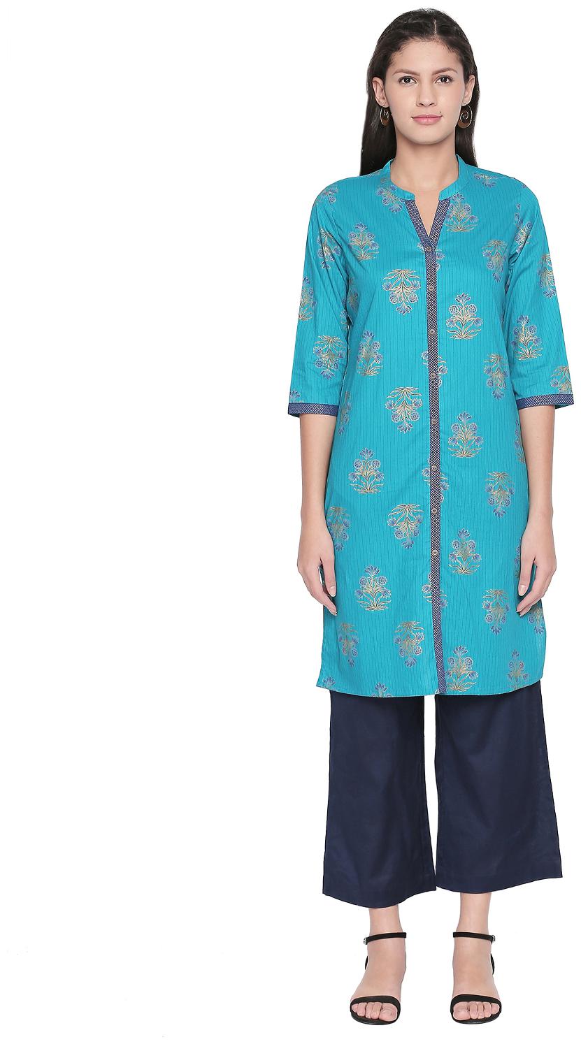 

Rangmanch By Pantaloons Women Green Floral Straight Kurta