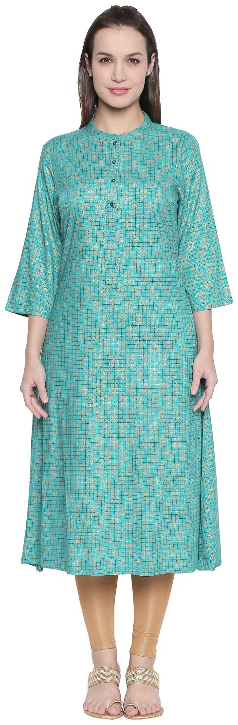 

Rangmanch By Pantaloons Women Blue Printed Straight Kurta