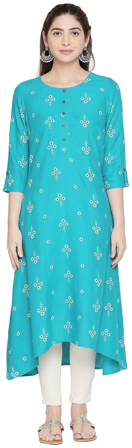 

Rangmanch By Pantaloons Women Turquoise Checkered Straight Kurta