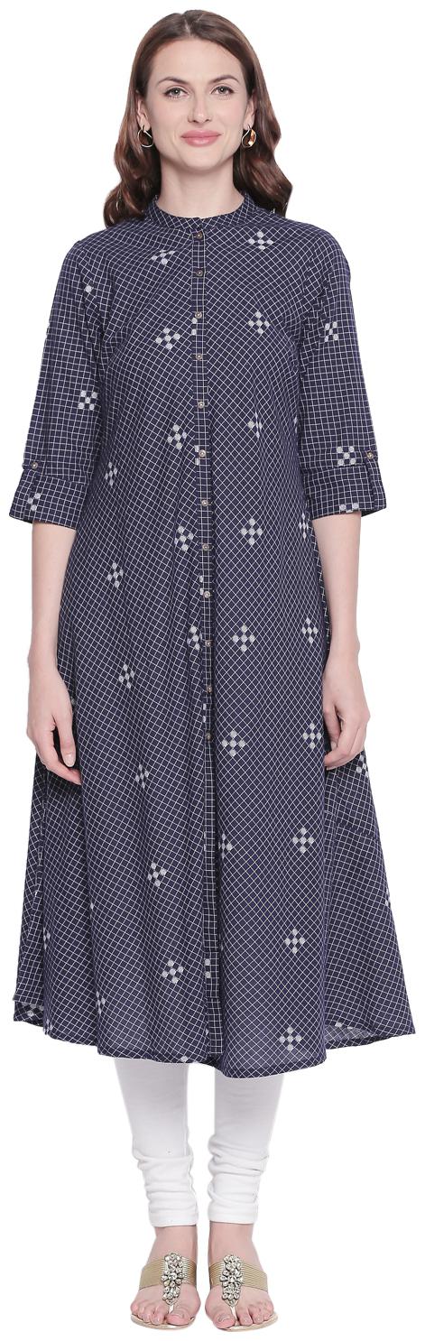 

Rangmanch By Pantaloons Women Blue Embroidered Fit and Flare Kurta