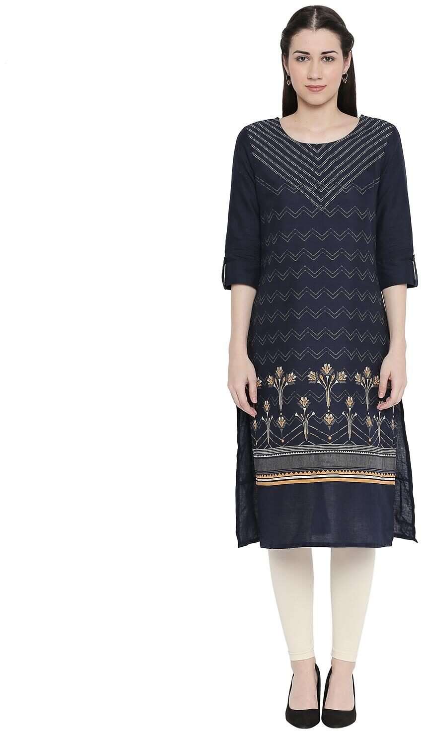 

Rangmanch By Pantaloons Women Blue Printed Straight Kurta