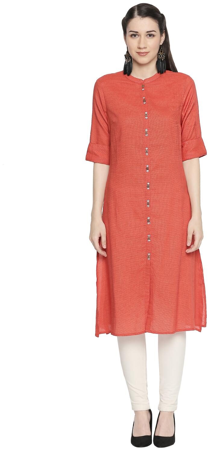 

Rangmanch By Pantaloons Women Orange Checkered Straight Kurta