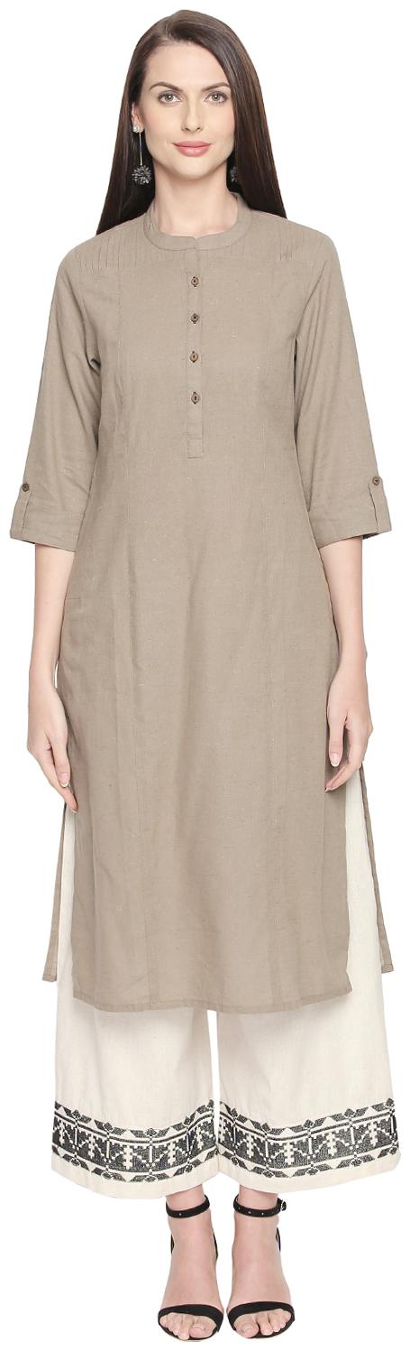 

Rangmanch By Pantaloons Women Beige Solid Straight Kurta