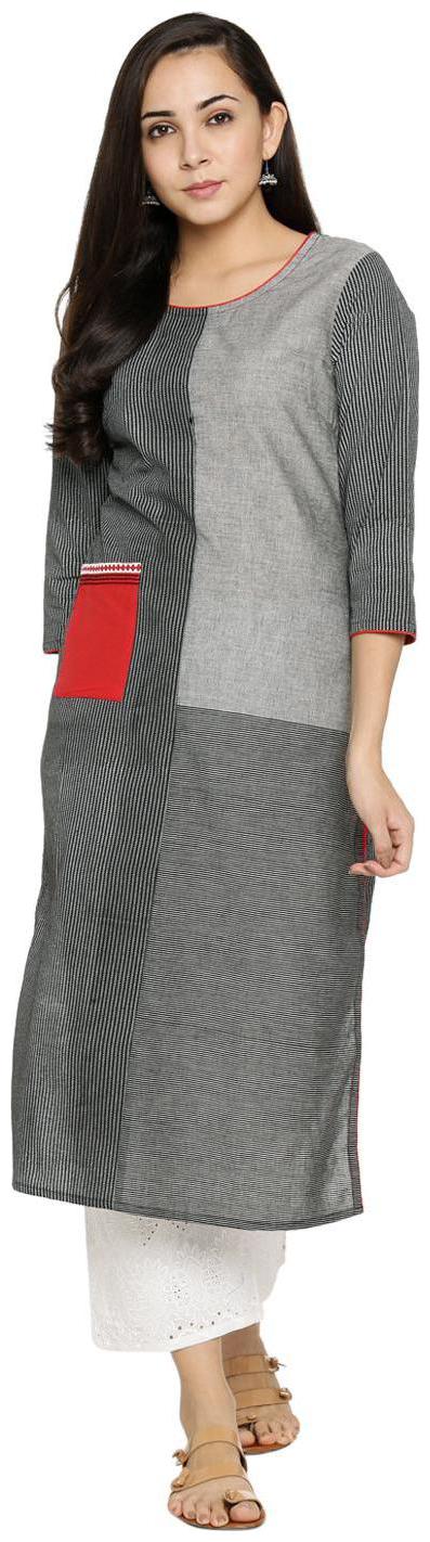 

Rangmanch By Pantaloons Women Grey Printed Straight Kurta