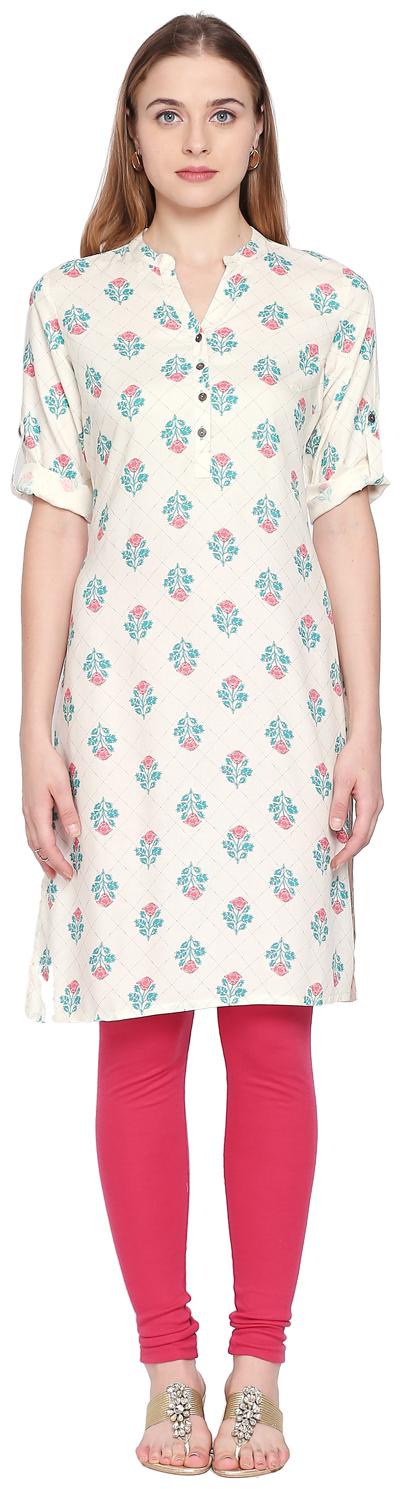 

Rangmanch By Pantaloons Women Cream Printed Straight Kurta