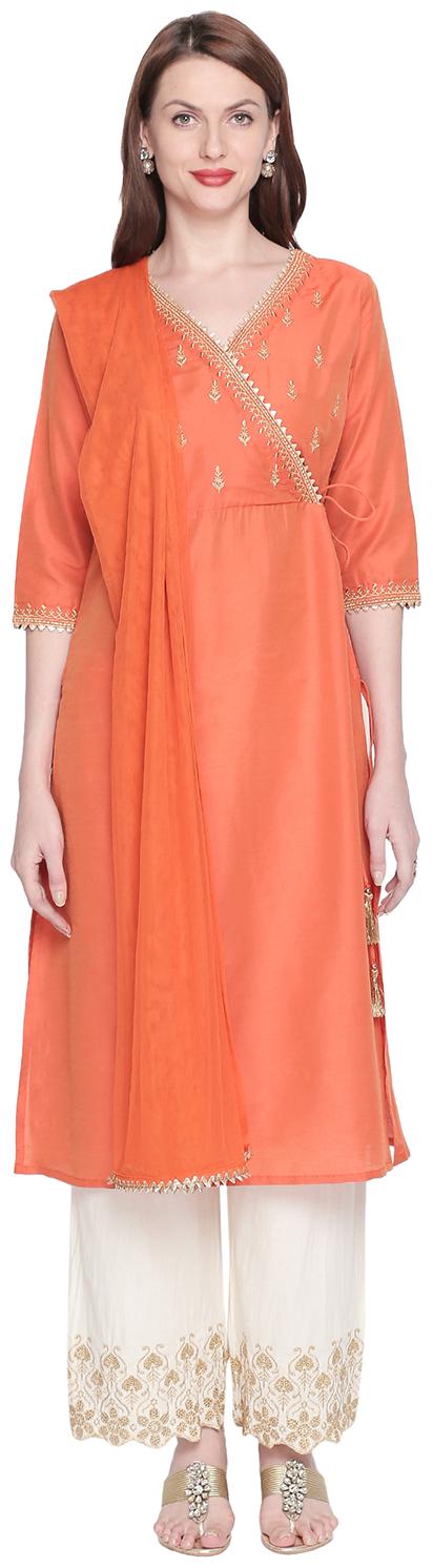 

Rangmanch By Pantaloons Polyester Festival Kurta Palazzo Orange