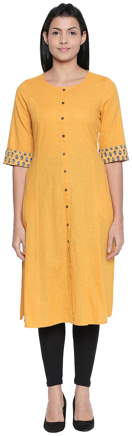 

Rangmanch By Pantaloons Women Yellow Solid Straight Kurta