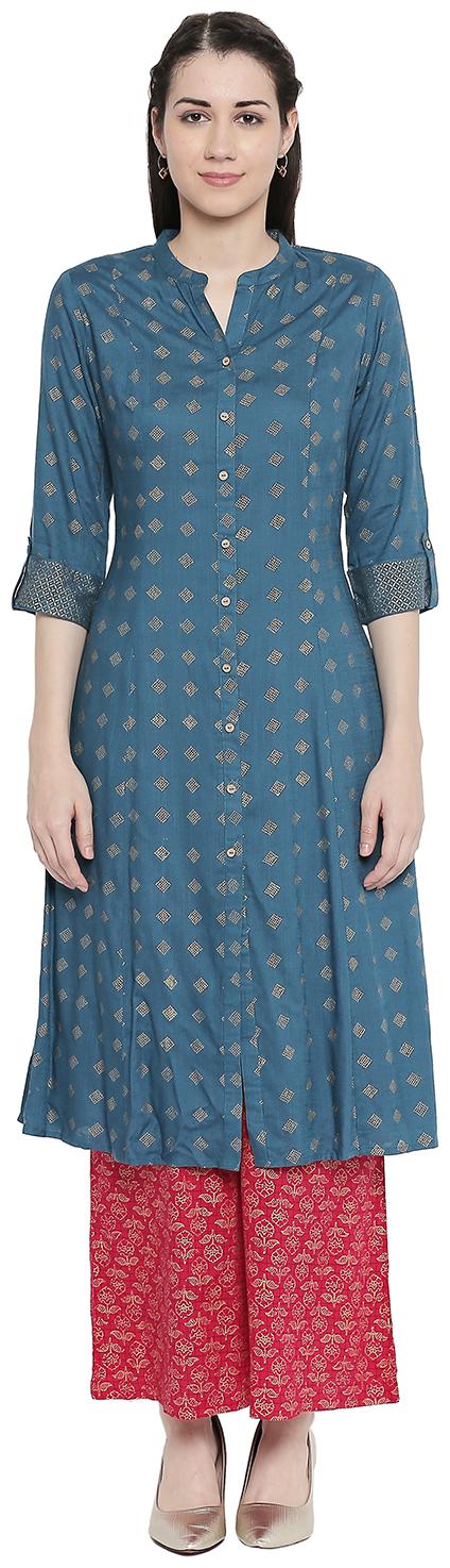 

Rangmanch By Pantaloons Women Blue Printed Straight Kurta