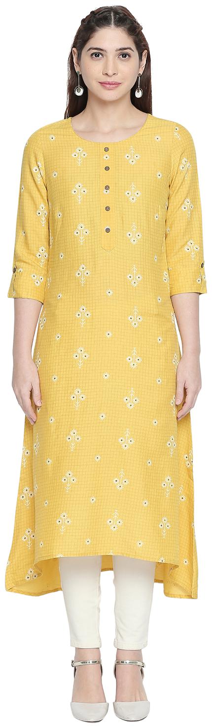 

Rangmanch By Pantaloons Women Yellow Checkered Straight Kurta