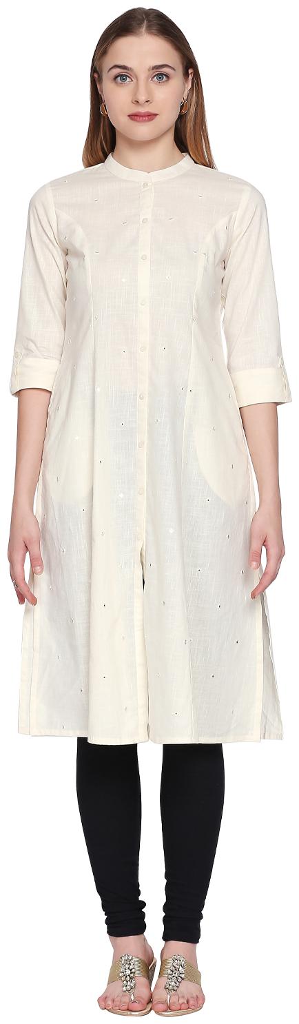 

Rangmanch By Pantaloons Women White Embroidered Straight Kurta