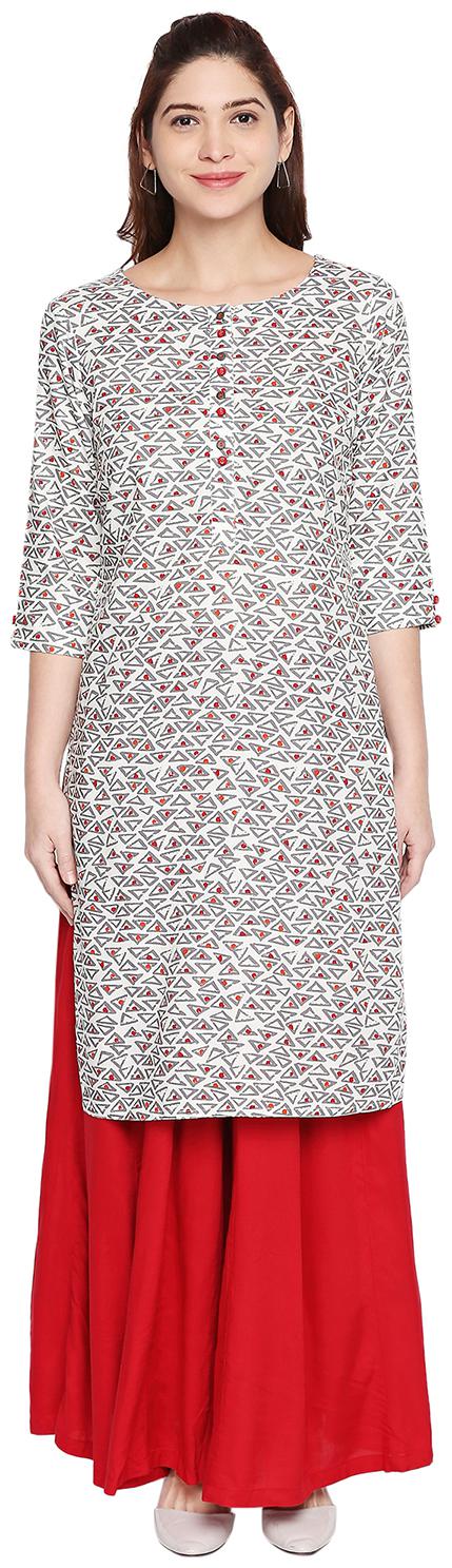 

Rangmanch By Pantaloons Women Grey Printed Straight Kurta