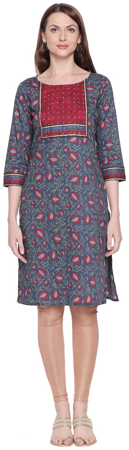 

Rangmanch By Pantaloons Women Blue Printed Straight Kurta