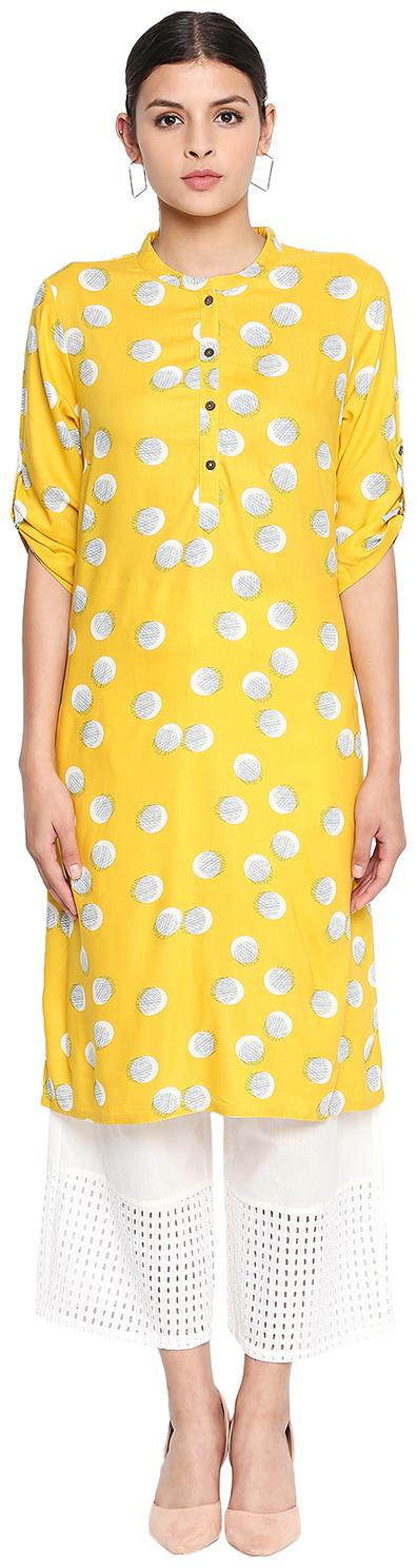 

Rangmanch By Pantaloons Women Yellow Printed Straight Kurta