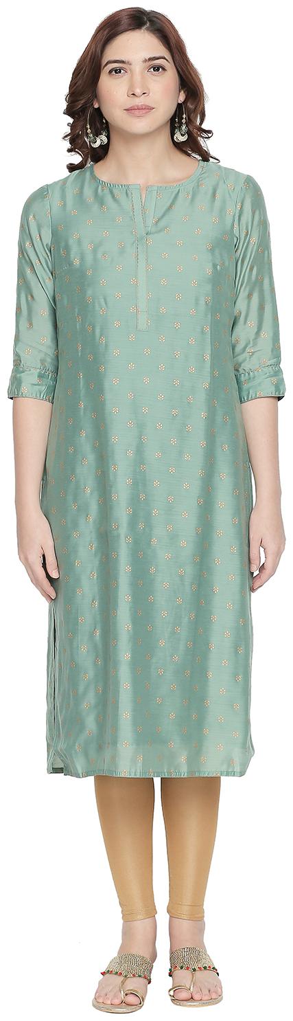 

Rangmanch By Pantaloons Women Green Solid Straight Kurta