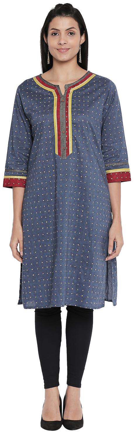 

Rangmanch By Pantaloons Women Blue Printed Straight Kurta