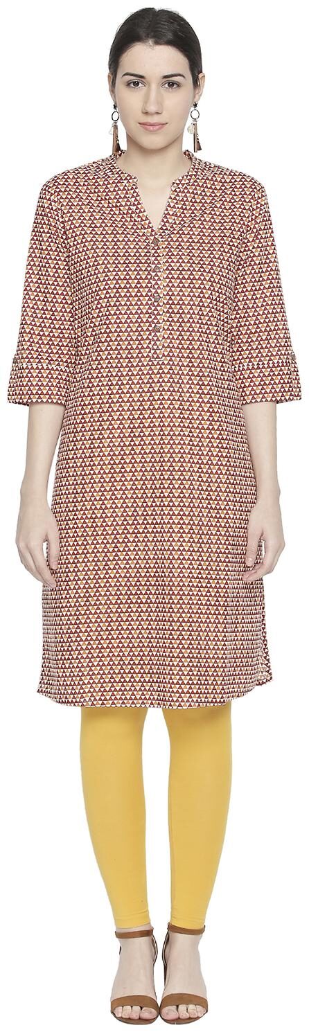 

Rangmanch By Pantaloons Women Maroon Printed Straight Kurta