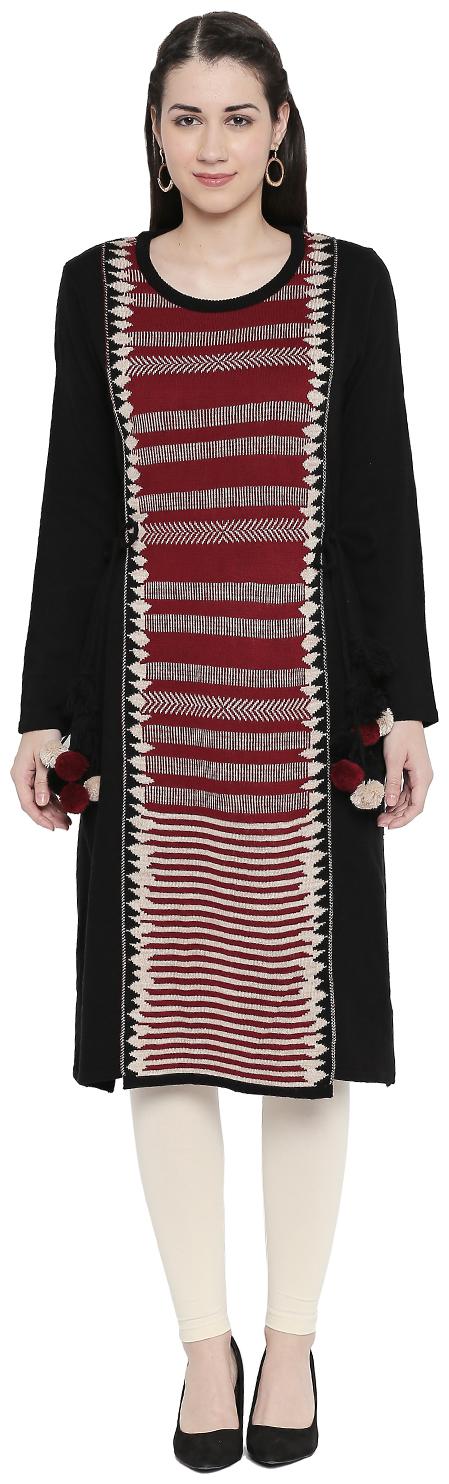 

Rangmanch By Pantaloons Women Black Solid Straight Kurta