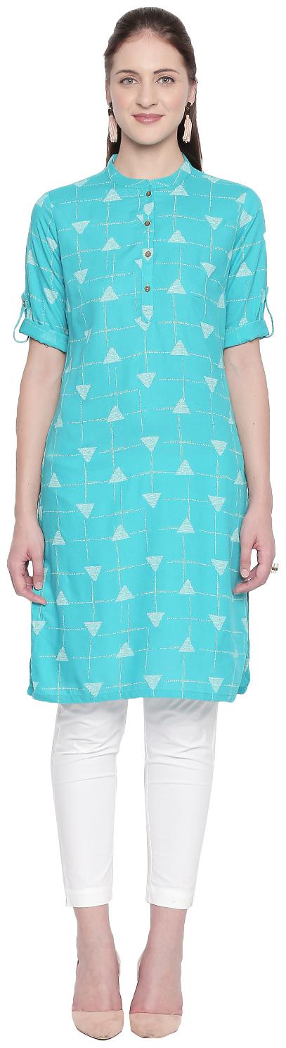 

Rangmanch By Pantaloons Women Turquoise Printed Straight Kurta