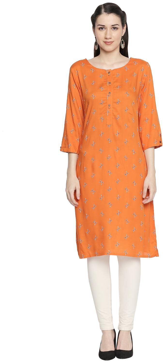 

Rangmanch By Pantaloons Women Orange Printed Straight Kurta