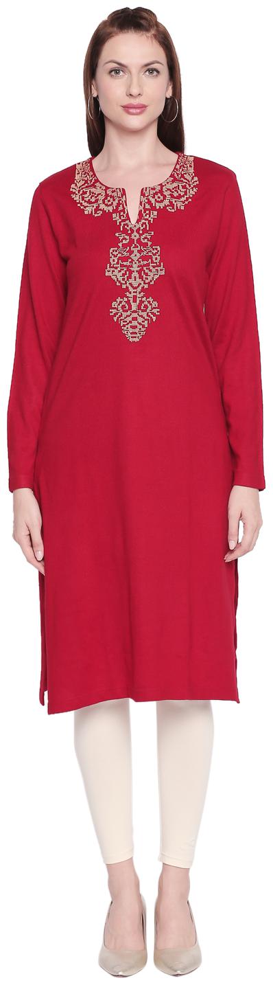 

Rangmanch By Pantaloons Women Red Embroidered Straight Kurta