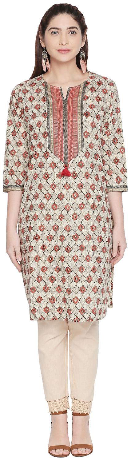 

Rangmanch By Pantaloons Women Grey Printed Straight Kurta