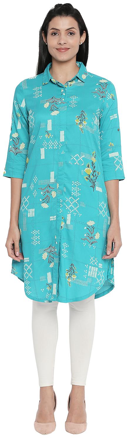 

Rangmanch By Pantaloons Women Blue Printed Straight Kurta