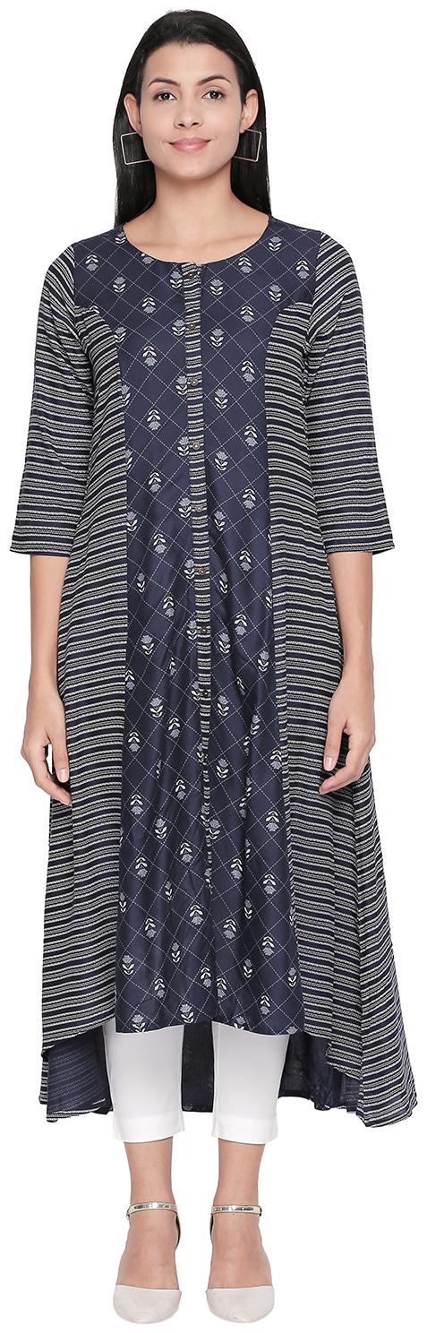 

Rangmanch By Pantaloons Women Blue Printed Straight Kurta