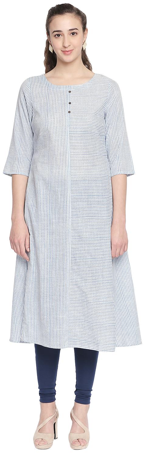 

Rangmanch By Pantaloons Women Blue Striped Straight Kurta