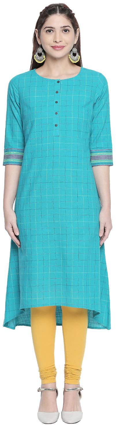 

Rangmanch By Pantaloons Women Turquoise Checkered Straight Kurta