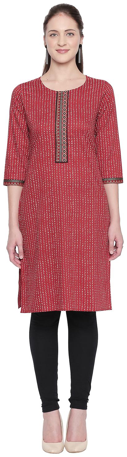 

Rangmanch By Pantaloons Women Maroon Printed Straight Kurta