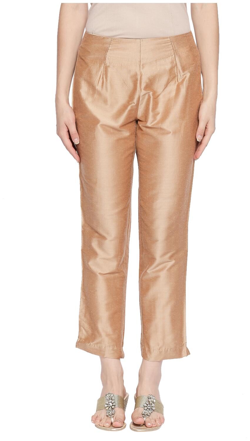 

Rangmanch By Pantaloons Women Gold Slim fit Regular pants