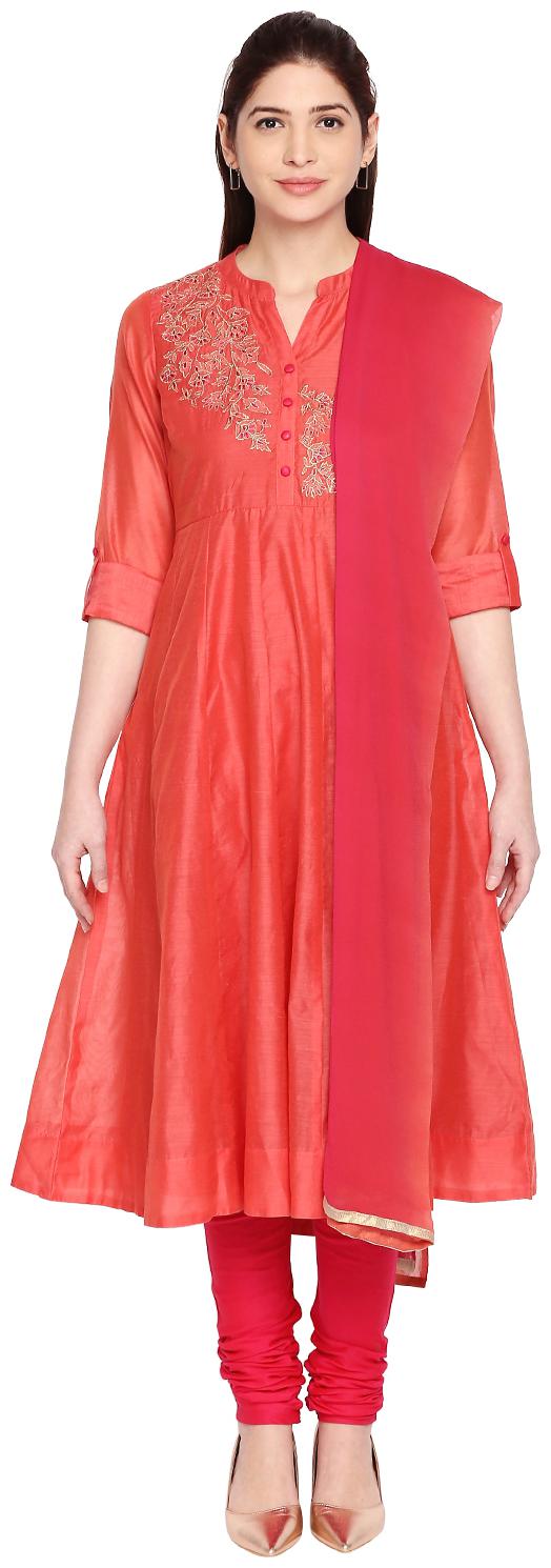 

Rangmanch by Pantaloons Women Cotton Churidar Kurta Dupatta Set Pink