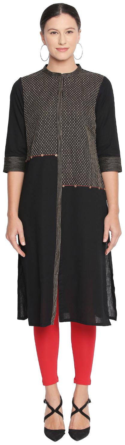 

Rangmanch By Pantaloons Women Black Solid Straight Kurta