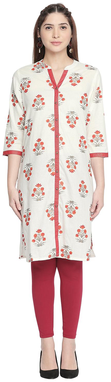 

Rangmanch By Pantaloons Women Off White Floral Straight Kurta