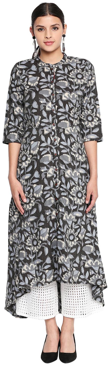 

Rangmanch By Pantaloons Women Floral Cotton Black Kurta