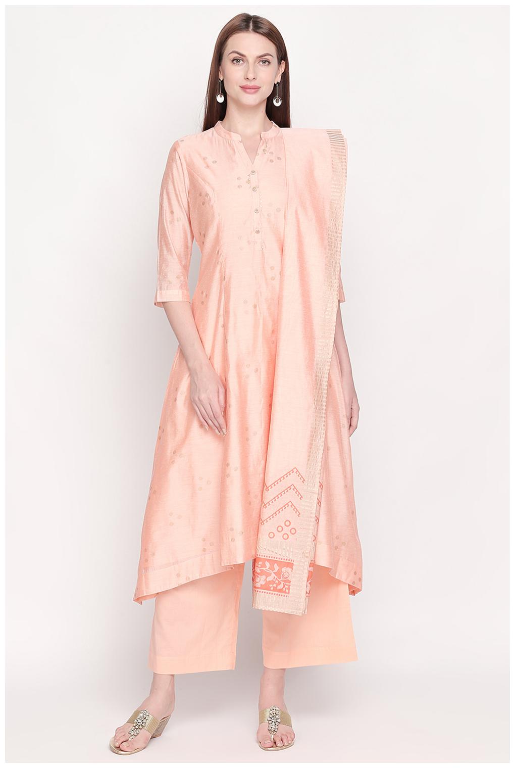 

Rangmanch By Pantaloons Women Pink Polka Dots Straight Kurta With Palazzo And Dupatta