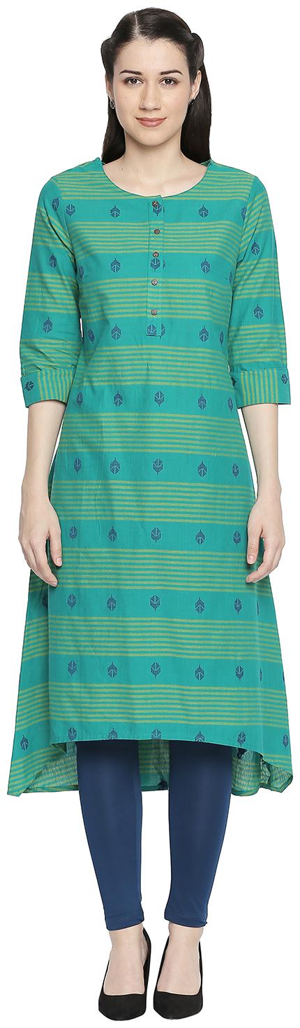 

Rangmanch By Pantaloons Women Green Striped Straight Kurta