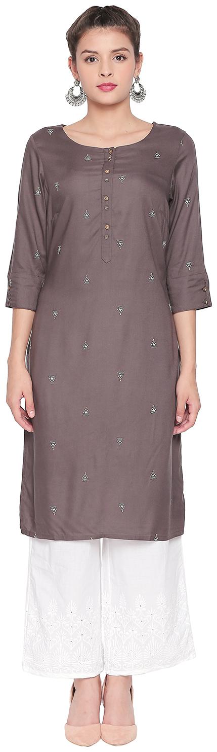 

Rangmanch By Pantaloons Women Grey Printed Straight Kurta
