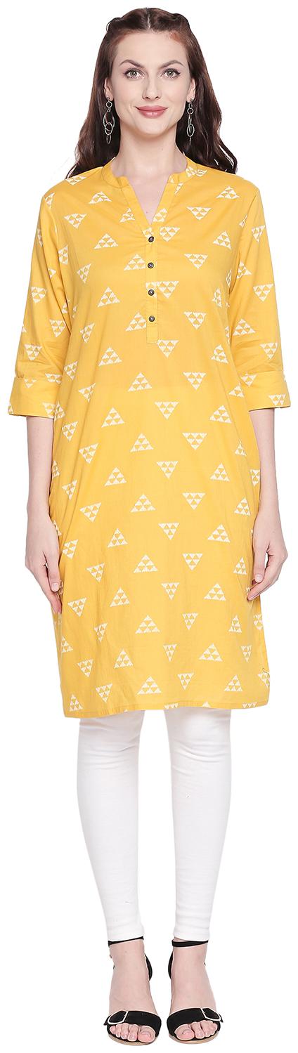 

Rangmanch By Pantaloons Women Yellow Printed Straight Kurta