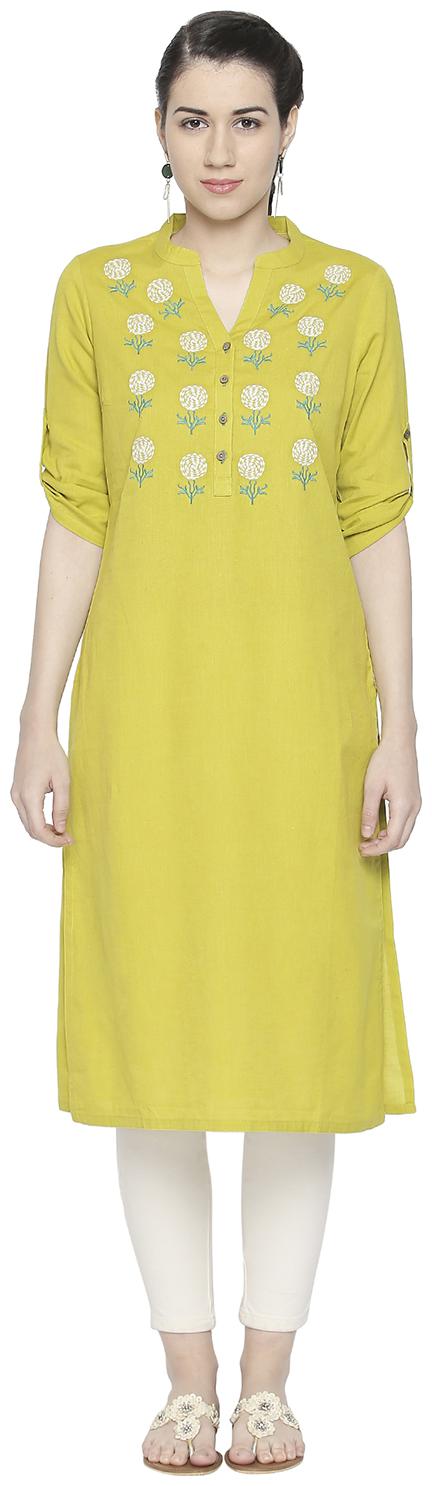

Rangmanch By Pantaloons Women Yellow Solid Straight Kurta