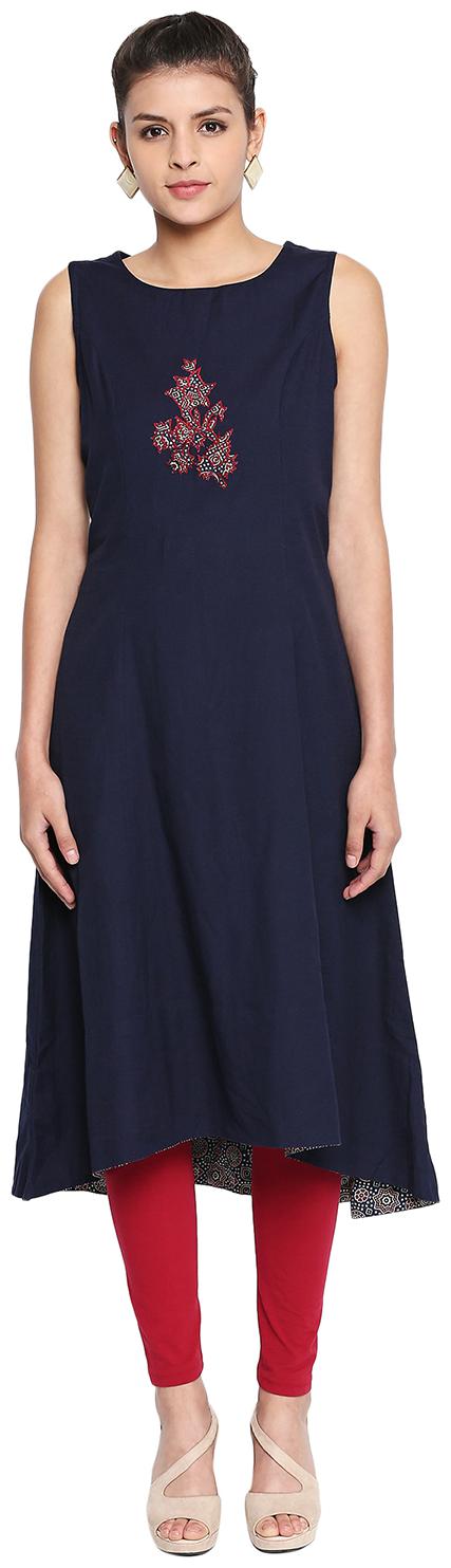 

Rangmanch By Pantaloons Women Navy Blue Solid Straight Kurta