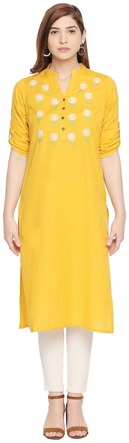 

Rangmanch By Pantaloons Women Yellow Solid Straight Kurta