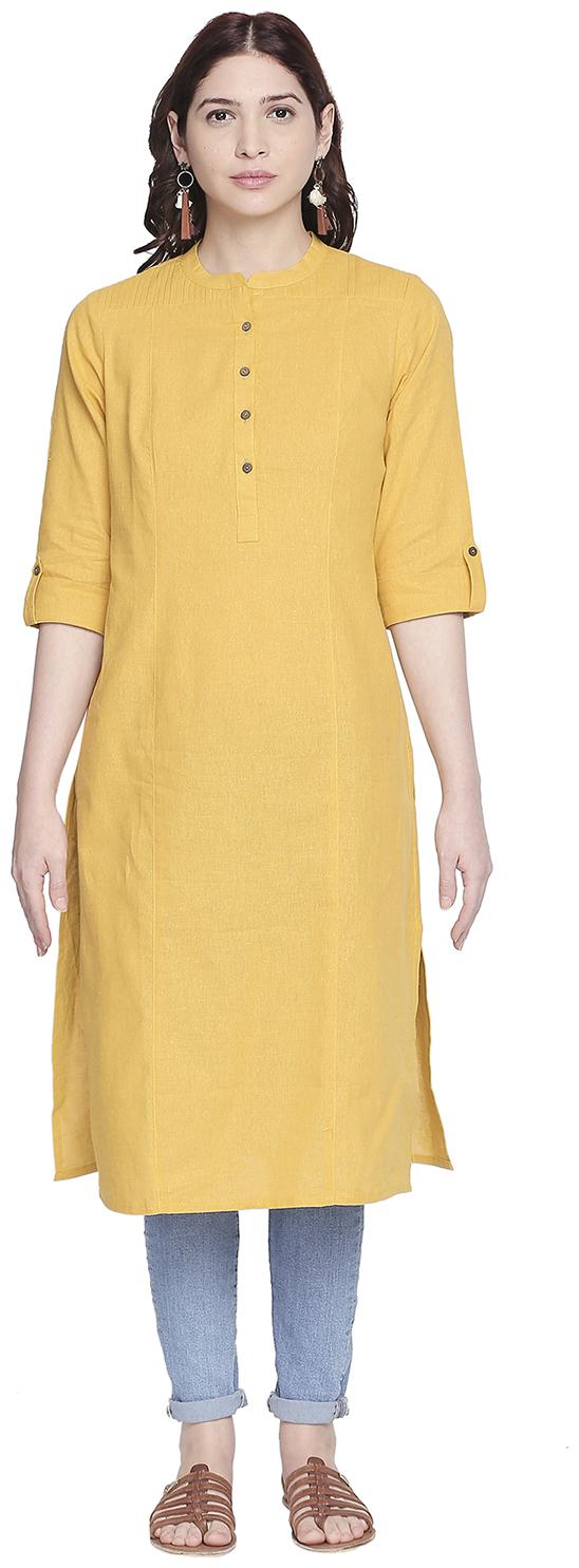 

Rangmanch By Pantaloons Women Yellow Solid Straight Kurta